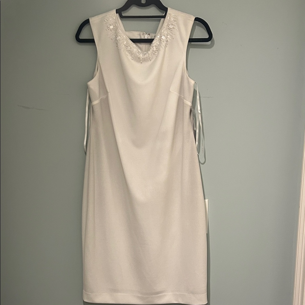 Tahari White Embellished Mini Dress